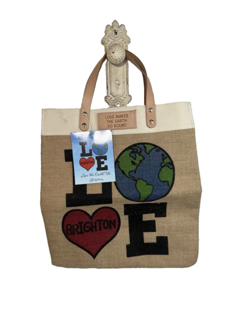 BRIGHTON LOVE The Earth Day Natural Jute Shopper Tote Bag NEW